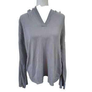 Max Studio London Blue Hooded Knit Sweater M Lightweight Minimalist Coastal